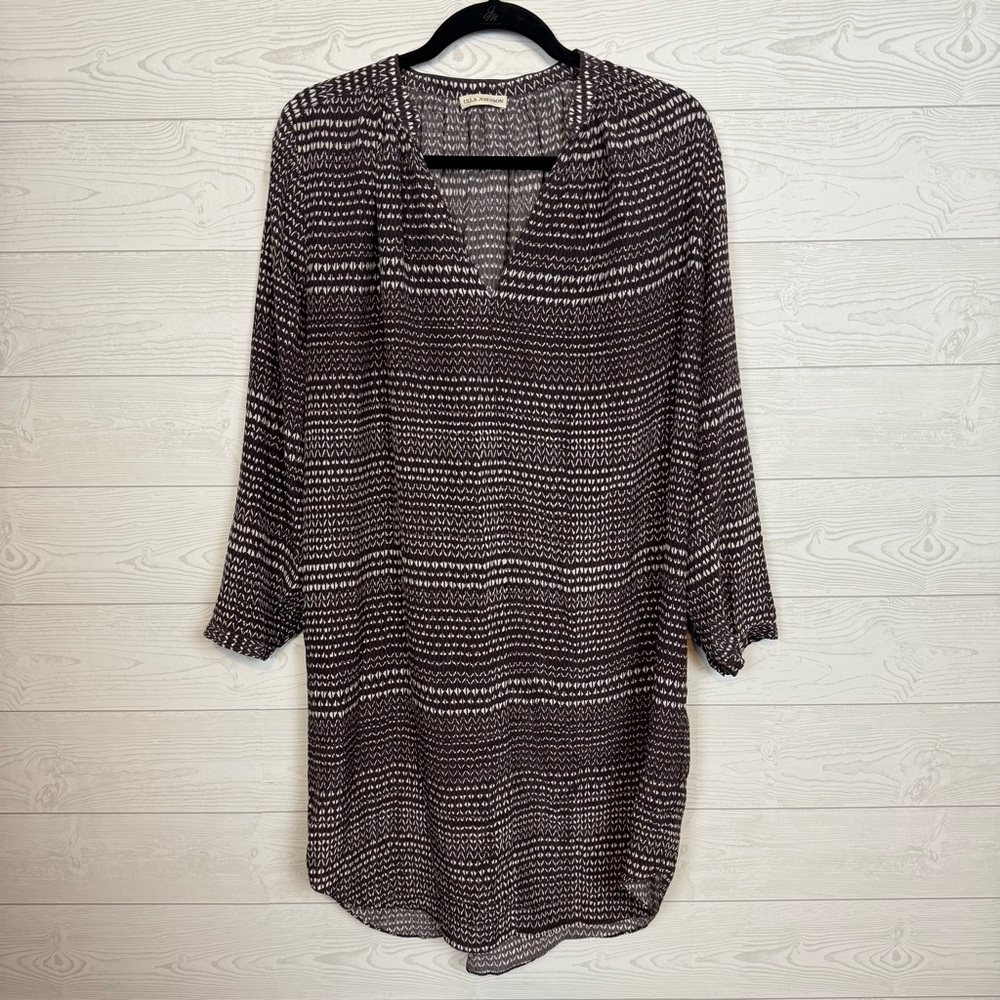 Ulla Johnson 100% Silk Long Sleeve Tunic Dress Mid-Length Size 10 Brown/Tan